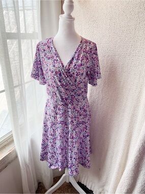 Floral Wrap Midi Dress in Purple